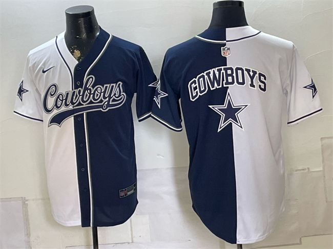 Men's Dallas Cowboys Team Big Logo White Navy Split Stitched Jersey